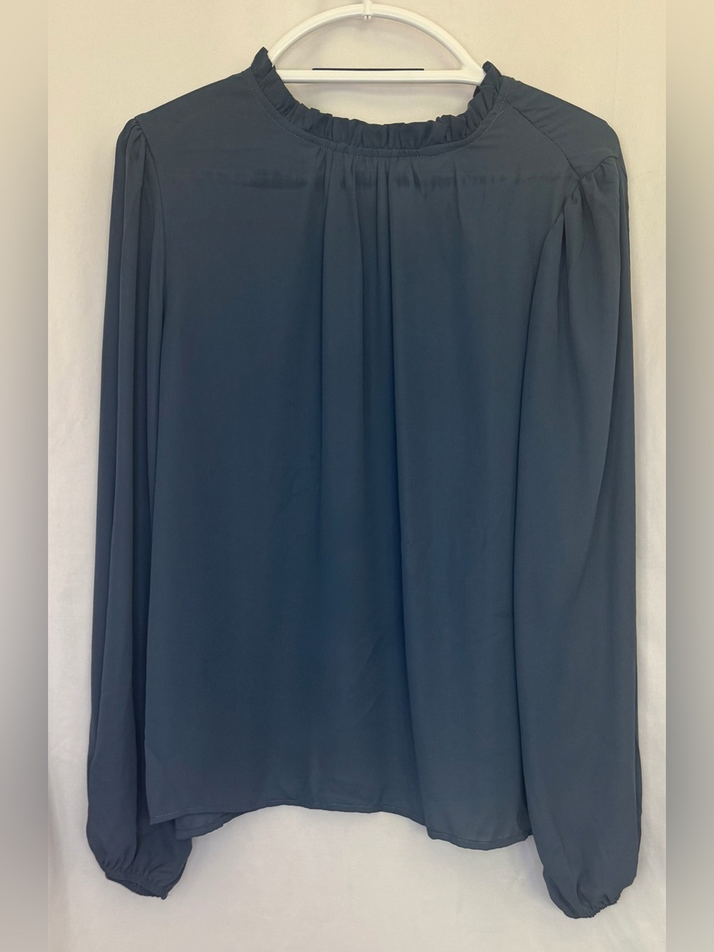 SHEIN Slate Blue Long Sleeve Ruffle Neck Blouse size XL